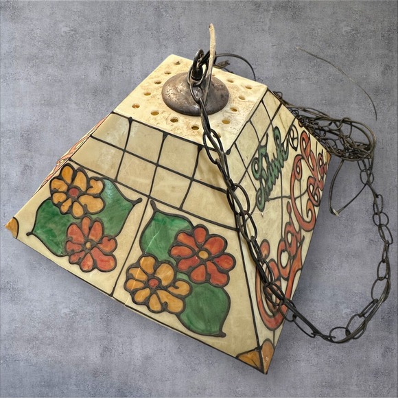 Vintage Coca-Cola Stained Glass Style Hanging Pendant Light Lamp — Needs Repair - Picture 4 of 11